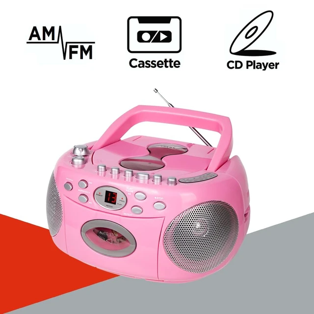 Alt view image 5 of 7 - HX-323CD CD Boombox, Radio, Cassette Recorder (Pink) AM/FM Radio, Rod Antenna, Headphone Jack, AC/DC Dual Power Source