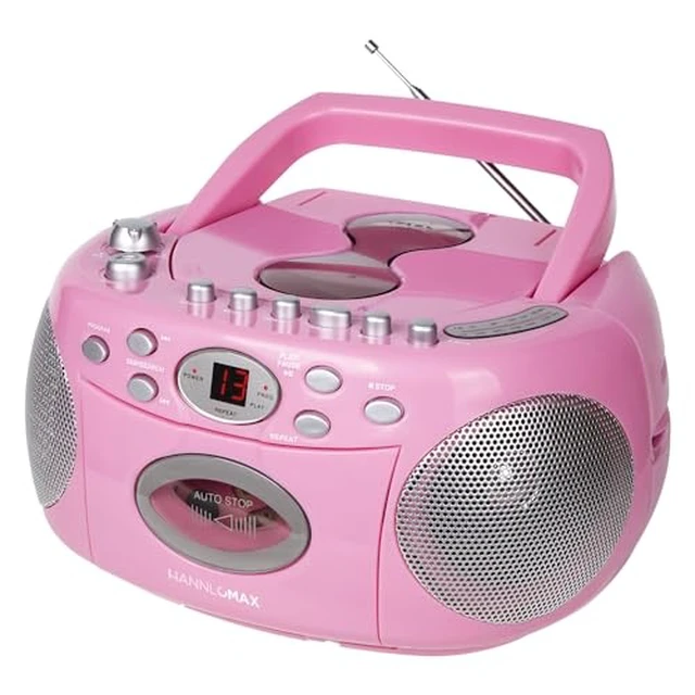Alt view image 6 of 7 - HX-323CD CD Boombox, Radio, Cassette Recorder (Pink) AM/FM Radio, Rod Antenna, Headphone Jack, AC/DC Dual Power Source