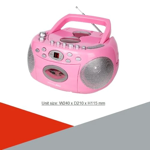 Alt view image 7 of 7 - HX-323CD CD Boombox, Radio, Cassette Recorder (Pink) AM/FM Radio, Rod Antenna, Headphone Jack, AC/DC Dual Power Source