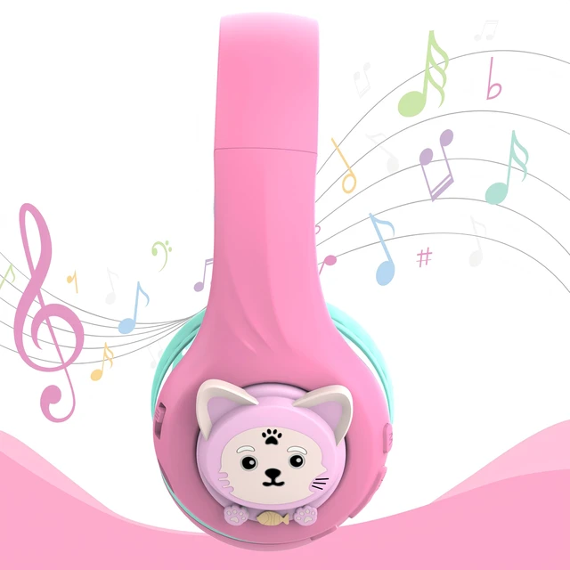 Alt view image 5 of 6 - CB-7S Kids Wireless Headphones,with Safe Volume Control 74/85/95dB,LED Glow Lights,50H Playtime,Bluetooth V5.3,Built-in Mic, TF Card Slot,for Travel/School/Phone/Laptop (Pink&Green)