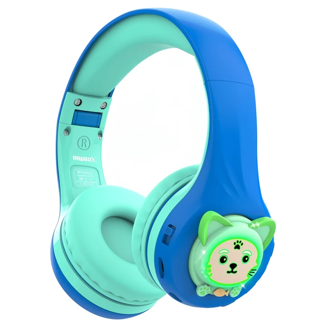 Main image of CB-7S Kids Wireless Headphones,with Safe Volume Control 74/85/95dB,LED Glow Lights,50H Playtime,Bluetooth V5.3,Built-in Mic, TF Card Slot,for Travel/School/Phone/Laptop(Blue&Green)