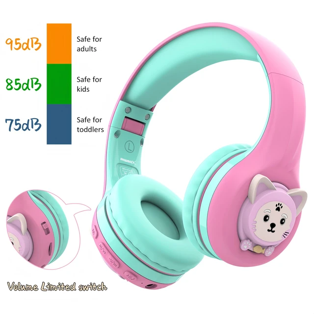 Alt view image 3 of 6 - CB-7S Kids Wireless Headphones,with Safe Volume Control 74/85/95dB,LED Glow Lights,50H Playtime,Bluetooth V5.3,Built-in Mic, TF Card Slot,for Travel/School/Phone/Laptop (Pink&Green)