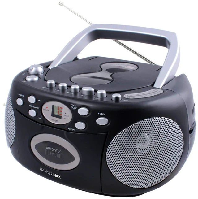 Main image of HX-323CD CD Boombox, Radio, Cassette Recorder (Black) AM/FM Radio, Rod Antenna, Headphone Jack, AC/DC Dual Power Source