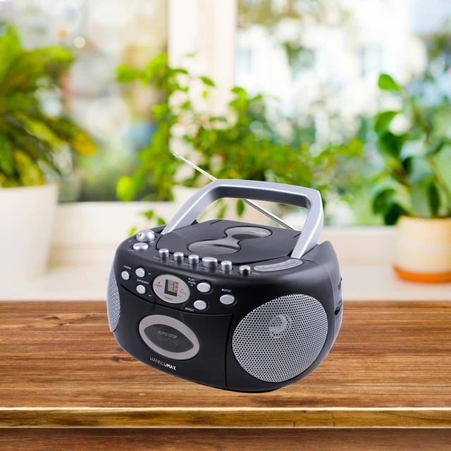 Alt view image 4 of 5 - HX-323CD CD Boombox, Radio, Cassette Recorder (Black) AM/FM Radio, Rod Antenna, Headphone Jack, AC/DC Dual Power Source