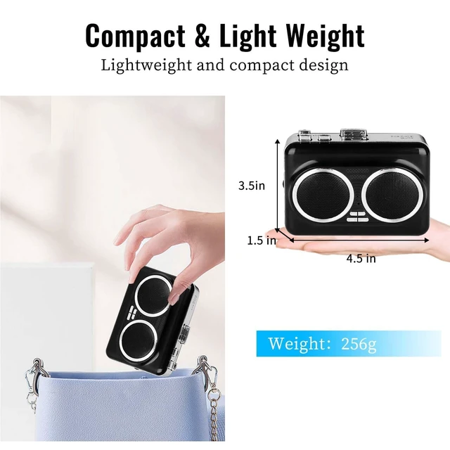 Alt view image 6 of 7 - USB Cassette Player & MP3 Converter, Portable Speaker Black, ABS body, audio tape to digital converter, reverse playback, stereo sound, USB or battery powered, headphone jack