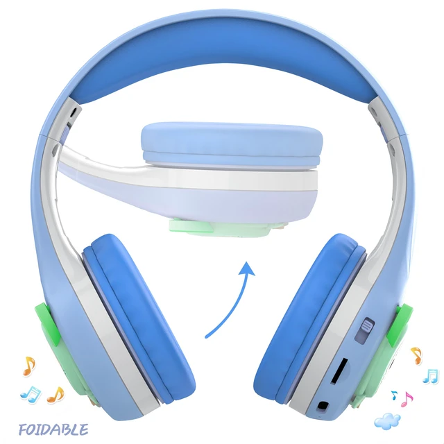 Alt view image 2 of 6 - CB-7S Kids Wireless Headphones,Gifts Suitable for Kids,74/85/95dB,LED Glow Lights,50H Playtime,Bluetooth V5.3,Built-in Mic, TF Card Slot,for Travel/School/Phone/Laptop(Blue&Grey)