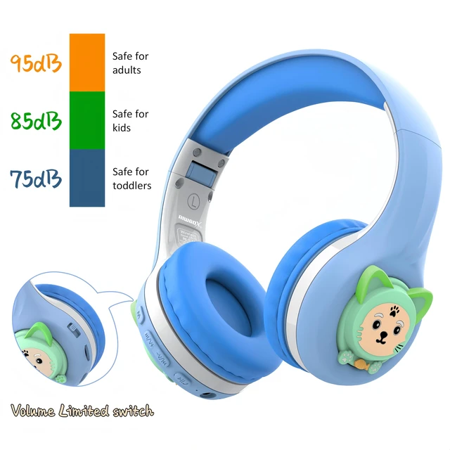 Alt view image 3 of 6 - CB-7S Kids Wireless Headphones,Gifts Suitable for Kids,74/85/95dB,LED Glow Lights,50H Playtime,Bluetooth V5.3,Built-in Mic, TF Card Slot,for Travel/School/Phone/Laptop(Blue&Grey)