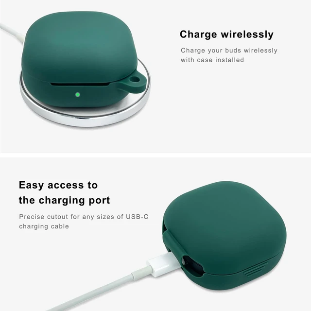 Alt view image 5 of 7 - Silicone Case for Samsung Galaxy Buds FE, 2 Pro, 2, Pro, Live with Cleaner Kit (Midnight Green)