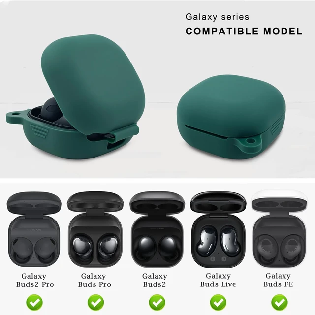 Alt view image 2 of 7 - Silicone Case for Samsung Galaxy Buds FE, 2 Pro, 2, Pro, Live with Cleaner Kit (Midnight Green)