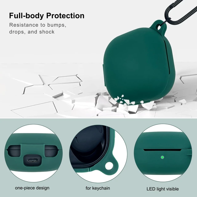 Alt view image 4 of 7 - Silicone Case for Samsung Galaxy Buds FE, 2 Pro, 2, Pro, Live with Cleaner Kit (Midnight Green)
