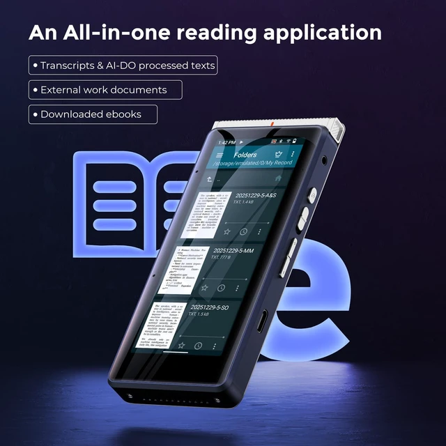 Alt view image 6 of 7 - PR1 AI Voice Recorder, Transcription & Translation with AI, 3.99 inch 64GB Smart Summarize, Offline AI Processing Note Taker for Meeting & Lectures, Translation for Business Travel, Silver