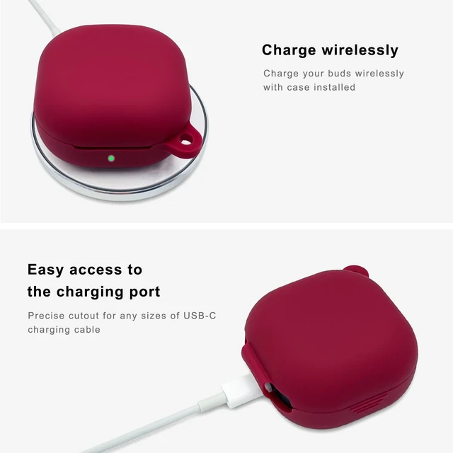 Alt view image 5 of 6 - Silicone Case for Samsung Galaxy Buds FE, 2 Pro, 2, Pro, Live with Cleaner Kit (Burgundy)