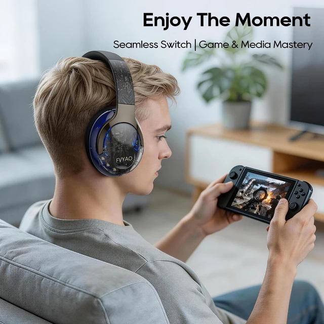 Alt view image 5 of 7 - Bluetooth Headphones Over Ear with RGB Light Foldable Lightweight Wireless Over Ear Headphone Bluetooth 6.0, 65H Playtime, Comfortable for Gaming Travel Working
