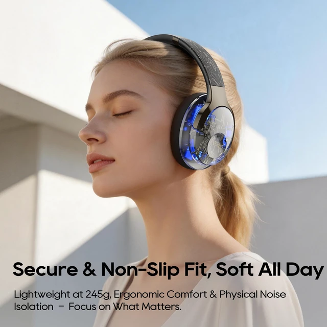 Alt view image 6 of 7 - Bluetooth Headphones Over Ear with RGB Light Foldable Lightweight Wireless Over Ear Headphone Bluetooth 6.0, 65H Playtime, Comfortable for Gaming Travel Working