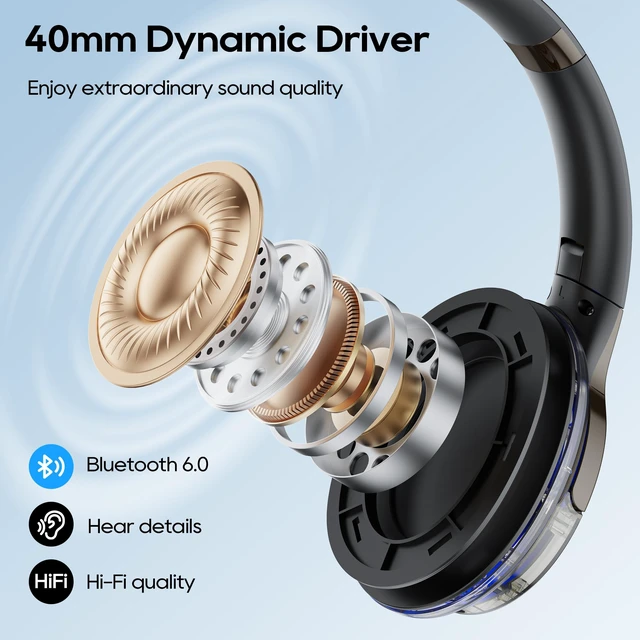 Alt view image 7 of 7 - Bluetooth Headphones Over Ear with RGB Light Foldable Lightweight Wireless Over Ear Headphone Bluetooth 6.0, 65H Playtime, Comfortable for Gaming Travel Working