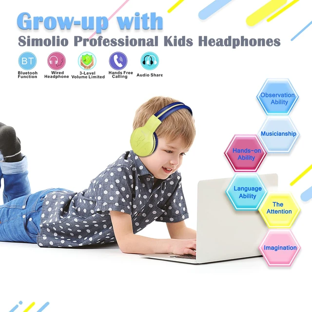 Alt view image 4 of 7 - 2Pack Wireless Kids Headphones with Share Port, Bluetooth 6.0 w/Mic 75/85/94dB Volume Limit, Durable & Foldable Stero Headsets w/Travel Case for School iPad Tablet Toddler Teens, USB C Charging