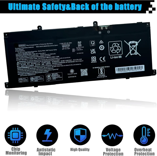 Alt view image 4 of 7 - GD03XL N66215-005 Laptop Battery Replacement for HP Envy x360 14 2-in-1 14-fc0078TU / EliteBook Ultra G1q OmniBook 14-fe0101nb Series GD03059XL N66000-1E1 HSTNNN-AB1E 59.16Wh