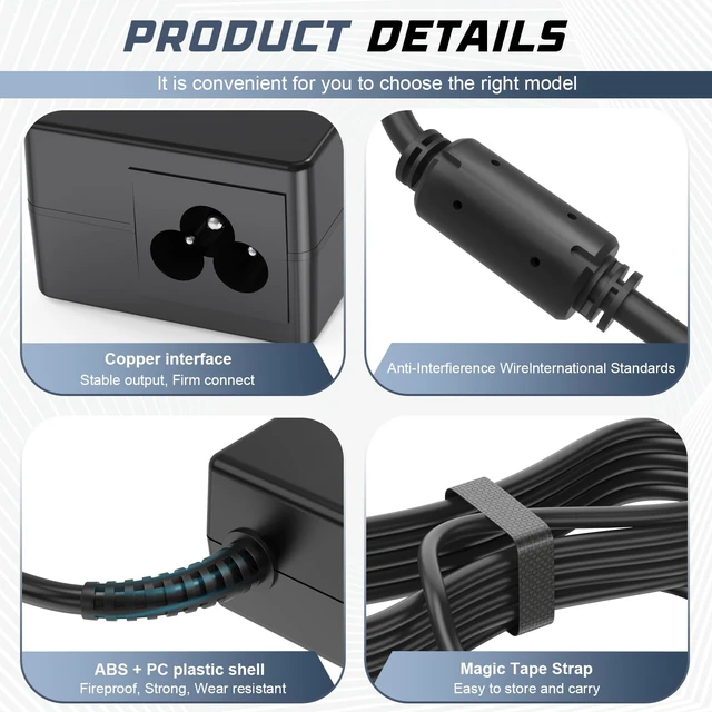 Alt view image 5 of 7 - 65W Charger Ac Adapter for Dell Laptop Charger Compatible with Latitude Vostro Inspiron15 Charger HA65NS5-00 Supply Cord 2 in 1 Round Tip Replacement (4.5x3.0mm and 7.4x5.0mm)