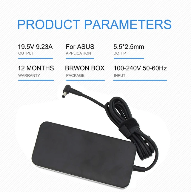 Alt view image 2 of 7 - 19.5V 9.23A 180W Laptop Charger for Asus ROG G750JM G751JM G750JS G75 G75VW G75VX GL502VT G750JW G750JM G750JX G751JL G751JM G752VL ADP-180MB F FA180PM111 G-Series Gaming Laptop