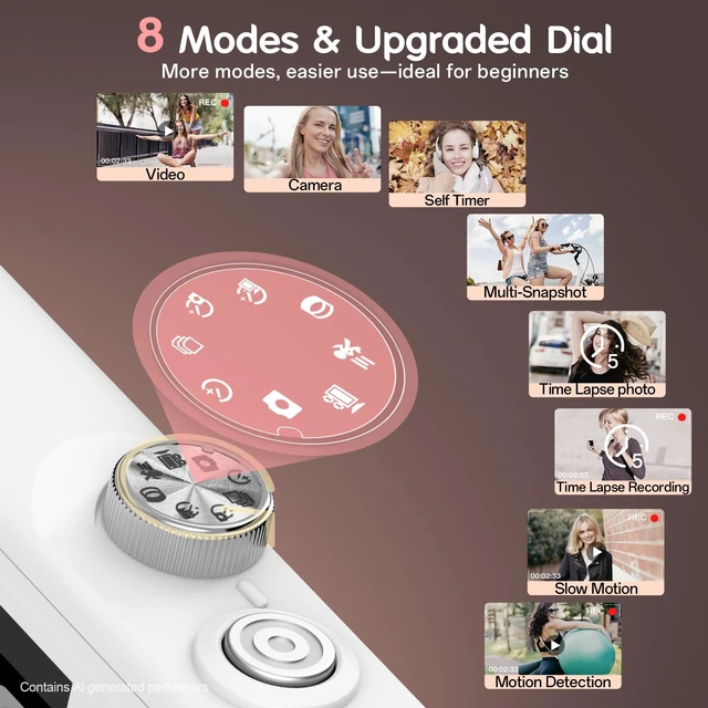 Alt view image 3 of 7 - Digital Camera, 4K Vlogging Camera with 64MP, Point and Shoot Digital Cameras with 18X Zoom, Anti-Shake, Mode Dial, 32GB SD Card, Card Reader, Charger, Compact Small Cameras, White