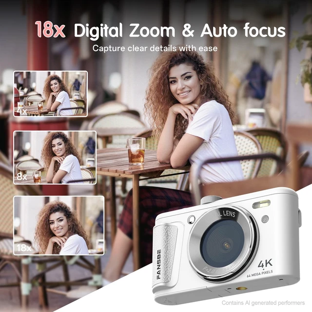Alt view image 4 of 7 - Digital Camera, 4K Vlogging Camera with 64MP, Point and Shoot Digital Cameras with 18X Zoom, Anti-Shake, Mode Dial, 32GB SD Card, Card Reader, Charger, Compact Small Cameras, White