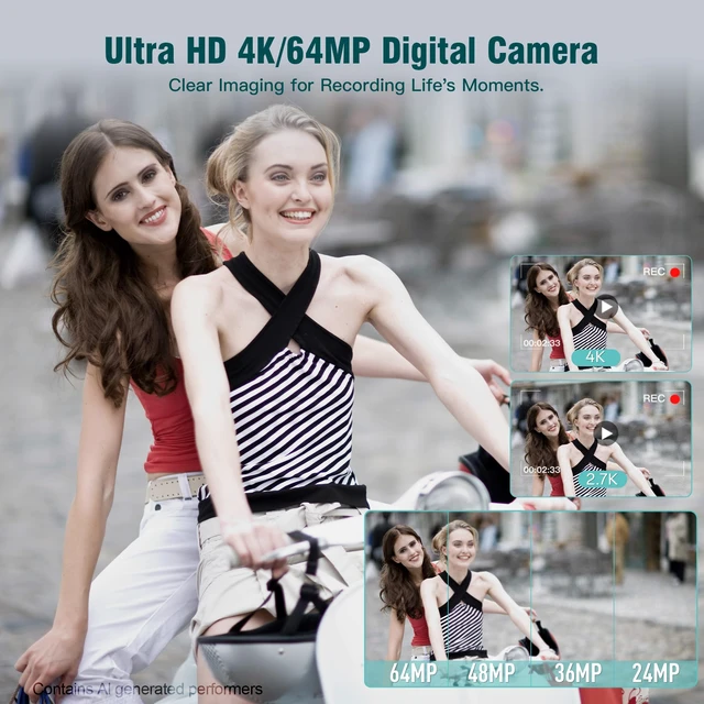 Alt view image 2 of 7 - Digital Camera, 4K Vlogging Camera with 64MP, Point and Shoot Digital Cameras with 18X Zoom, Anti-Shake, Mode Dial, 32GB SD Card, Card Reader, Charger, Compact Small Cameras, Blush Pink