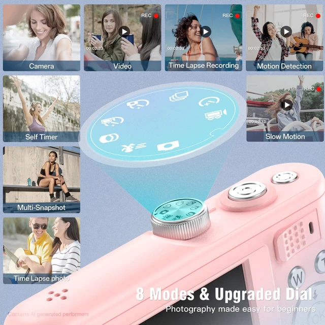 Alt view image 3 of 7 - Digital Camera, 4K Vlogging Camera with 64MP, Point and Shoot Digital Cameras with 18X Zoom, Anti-Shake, Mode Dial, 32GB SD Card, Card Reader, Charger, Compact Small Cameras, Blush Pink