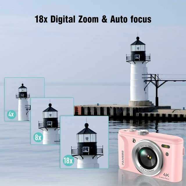 Alt view image 4 of 7 - Digital Camera, 4K Vlogging Camera with 64MP, Point and Shoot Digital Cameras with 18X Zoom, Anti-Shake, Mode Dial, 32GB SD Card, Card Reader, Charger, Compact Small Cameras, Blush Pink