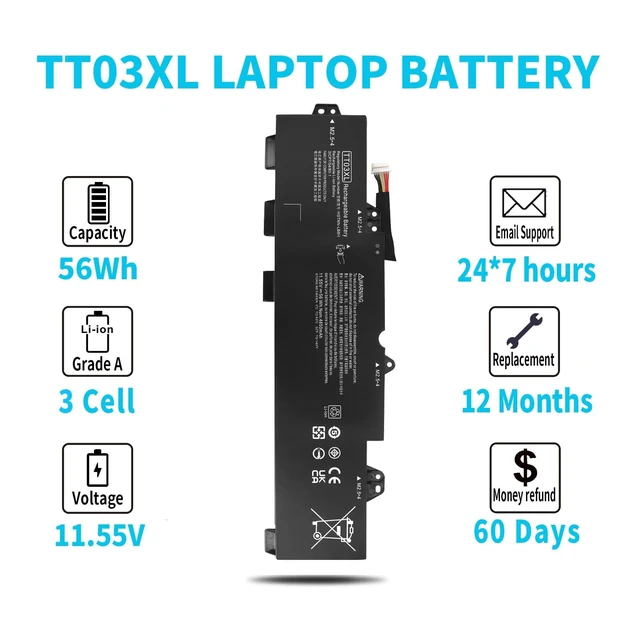 Alt view image 5 of 6 - TT03XL 933322-855 Laptop Battery Replacement for HP EliteBook 755 850 G5, 850 G6, ZBook 15U G5 G6 Series 932824-421 932824-1C1 932824-2C1 HSN-113C-5 HSTNN-LB8H HSTNN-DB8K HSTNN-UB7T TT03056XL 56Wh