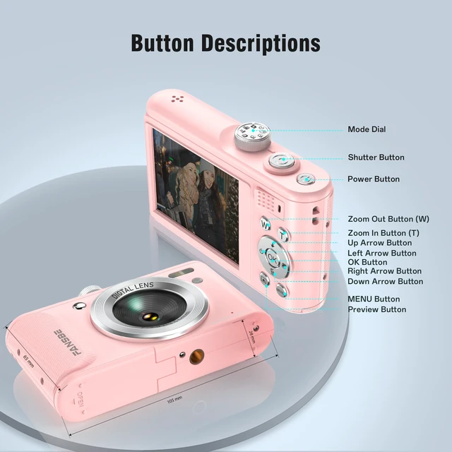 Alt view image 7 of 7 - Digital Camera, 4K Vlogging Camera with 64MP, Point and Shoot Digital Cameras with 18X Zoom, Anti-Shake, Mode Dial, 32GB SD Card, Card Reader, Charger, Compact Small Cameras, Blush Pink