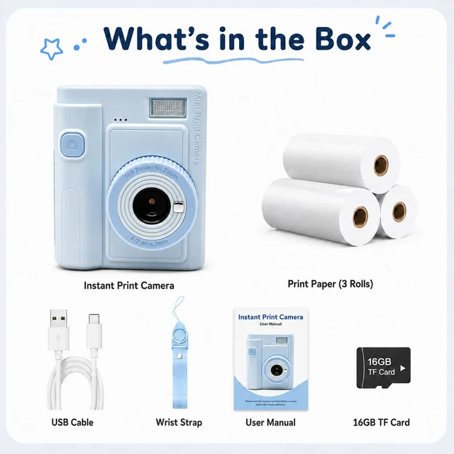 Alt view image 4 of 7 - Kids Print Camera Gift Set, 1080P Video, 16X Digital Zoom, Easy-to-Use Design for Boys and Girls Ages 3-12