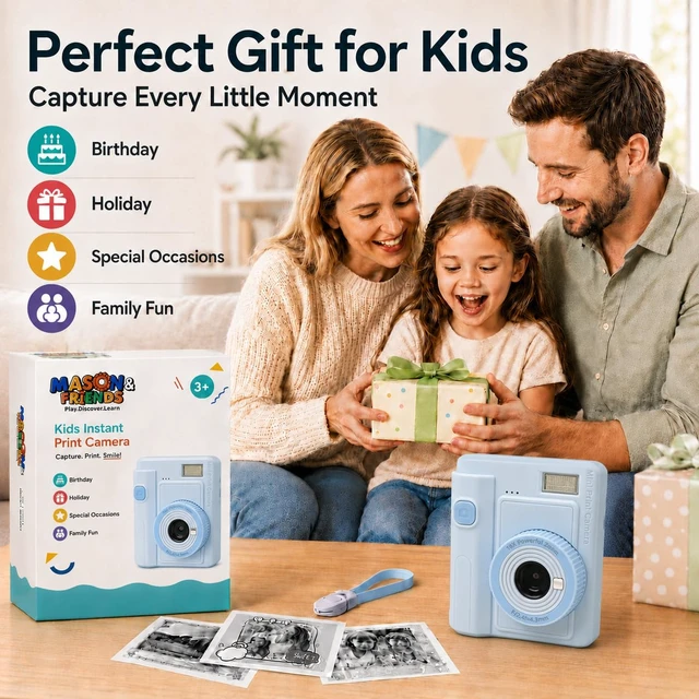Alt view image 2 of 7 - Kids Print Camera Gift Set, 1080P Video, 16X Digital Zoom, Easy-to-Use Design for Boys and Girls Ages 3-12