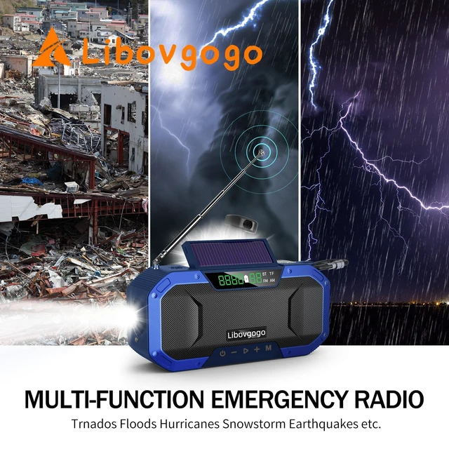 Alt view image 2 of 7 - Bluetooth Hand Crank Emergency Solar Powered Radio,Waterproof Portable NOAA Weather AM FM Radio Speaker,Wind Up Flashlight Phone Charger,5000mAH Battery Operated for Storm,Outage,Hurricane,Survival