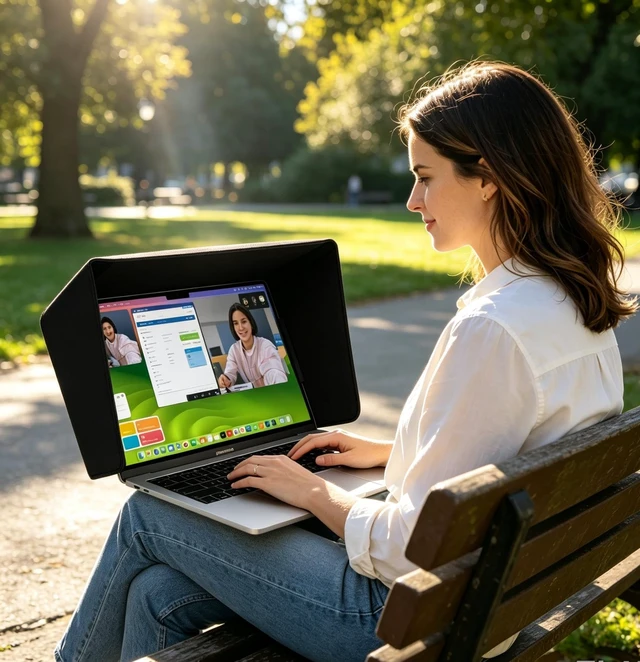 Alt view image 7 of 7 - Laptop Sun Shade for Working Outside, Light Weight Display Screen Privacy Hood & Glare Shield, Foldable Shield Cover (Black, M)