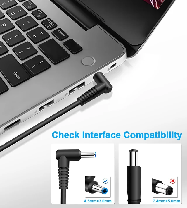 Alt view image 5 of 7 - 65W 45W Laptop Charger Compatible with HP Pavilion x360 14 15 17, Stream 11 13 14, ProBook, Notebook, Elitebook, Envy, Spectre, Replacement for Computer Charger Smart Blue Tip Power Adapter