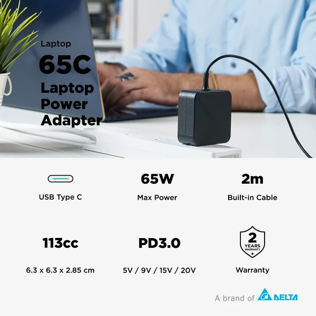 Alt view image 2 of 7 - 65C 65W USB C Laptop Charger, Universal Type C Power Adapter for MacBook Pro/Air M1, M2, M3, M4, M5, HP Spectre/Elitebook, Lenovo ThinkPad/Yoga, Dell, ASUS, and More, 6.5ft