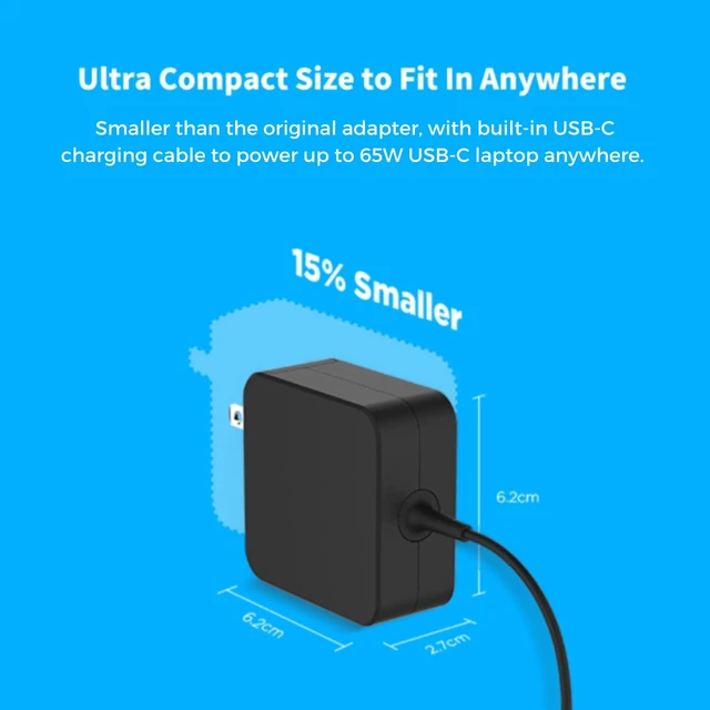 Alt view image 4 of 7 - 65C 65W USB C Laptop Charger, Universal Type C Power Adapter for MacBook Pro/Air M1, M2, M3, M4, M5, HP Spectre/Elitebook, Lenovo ThinkPad/Yoga, Dell, ASUS, and More, 6.5ft