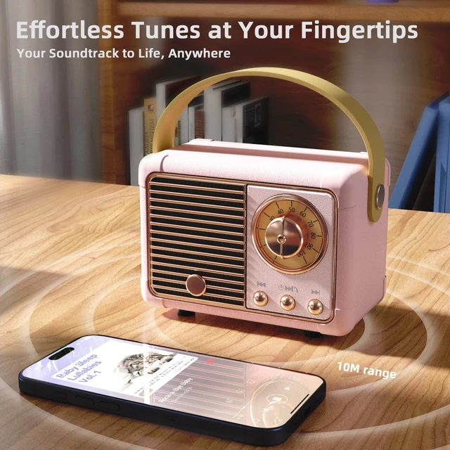 Alt view image 3 of 7 - Retro Bluetooth Speaker Pink Speaker Birthday Gifts for Teen Girls,Women Mini Vintage Portable Wireless Speaker, Cute Room Decor for Girls, Aesthetic Bedroom Decor Unique Gifts for Women, Her,Wife