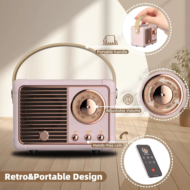 Alt view image 4 of 7 - Retro Bluetooth Speaker Pink Speaker Birthday Gifts for Teen Girls,Women Mini Vintage Portable Wireless Speaker, Cute Room Decor for Girls, Aesthetic Bedroom Decor Unique Gifts for Women, Her,Wife
