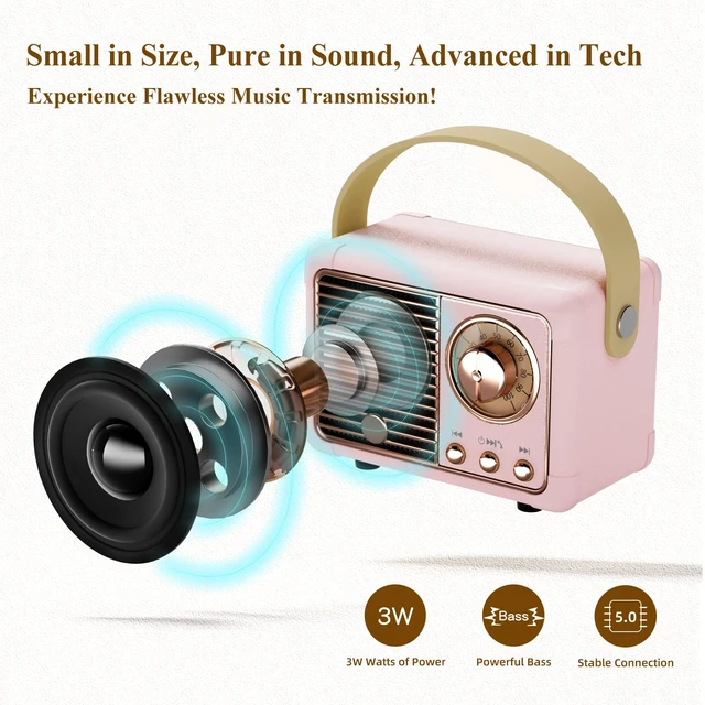 Alt view image 5 of 7 - Retro Bluetooth Speaker Pink Speaker Birthday Gifts for Teen Girls,Women Mini Vintage Portable Wireless Speaker, Cute Room Decor for Girls, Aesthetic Bedroom Decor Unique Gifts for Women, Her,Wife