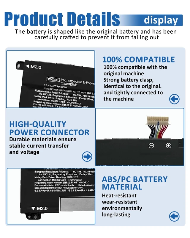 Alt view image 6 of 6 - WK04XL M39179-005 Battery for HP Victus 16-b/16-c/16-d/16-e Series for HP Victus 16-D0013DX/16-D0001UR/16-D1113TX/16-E0005UA/16-E0029UR - 15.4V 4-Cell 70.07Wh
