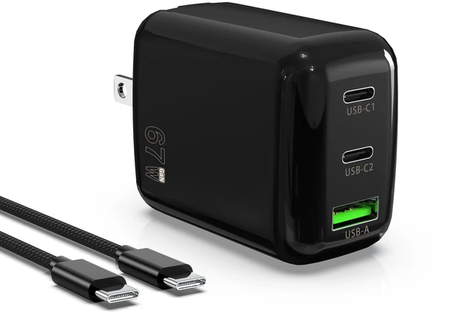 Main image of 67W USB C Wall Charger, 3-Port GaN Fast Charger Block,Replacement for MacBook Pro/Air, iPad, iPhone 15/14/Pro, Galaxy, Pixel, Apple Watch and More