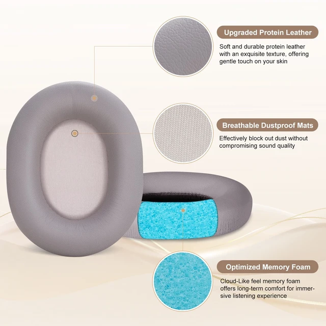 Alt view image 2 of 6 - Replacement Ear Pads Cushions for Sony XM5 Noise Canceling Headphones, Premium WH-1000XM5 Earpads Covers with Soft Protein Leather, Optimized Memory Foam (Smoky Pink)