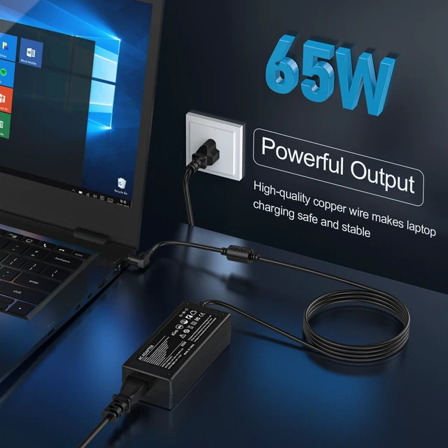 Alt view image 2 of 7 - 65W Laptop Charger Compatible with Toshiba 19V 3.42A Power Supply AC Adapter, Satellite C55, C55D, C655, C855, C855D, Portege Z30, Multiple Models Compatible with Tosiba