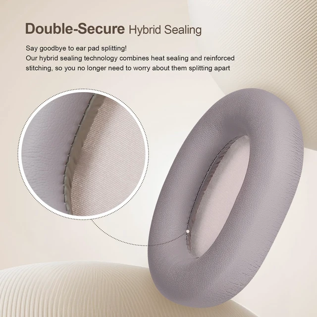 Alt view image 3 of 6 - Replacement Ear Pads Cushions for Sony XM5 Noise Canceling Headphones, Premium WH-1000XM5 Earpads Covers with Soft Protein Leather, Optimized Memory Foam (Smoky Pink)