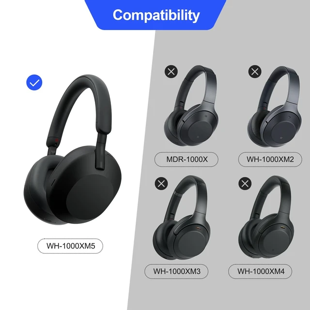 Alt view image 5 of 6 - Replacement Ear Pads Cushions for Sony XM5 Noise Canceling Headphones, Premium WH-1000XM5 Earpads Covers with Soft Protein Leather, Optimized Memory Foam (Black)