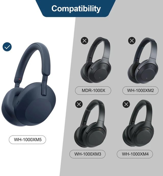 Alt view image 5 of 6 - Replacement Ear Pads Cushions for Sony XM5 Noise Canceling Headphones, Premium WH-1000XM5 Earpads Covers with Soft Protein Leather, Optimized Memory Foam (Midnight Blue)