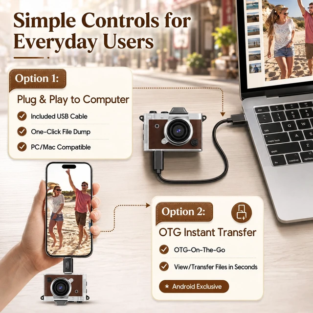 Alt view image 5 of 7 - Mini Keychain Camera 2K 5MP, 1.47" Screen Zinc Alloy Metal 16GB Brown 2K video,5MP sensor,rechargeable battery,Retro Tiny Camera for travel,teens,Birthday Gift for Kids & Friends