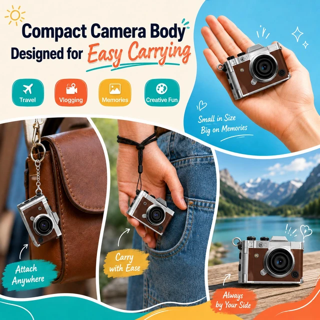 Alt view image 7 of 7 - Mini Keychain Camera 2K 5MP, 1.47" Screen Zinc Alloy Metal 16GB Brown 2K video,5MP sensor,rechargeable battery,Retro Tiny Camera for travel,teens,Birthday Gift for Kids & Friends