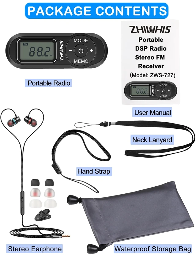 Alt view image 7 of 7 - Portable Radio, FM Digital Tuner with Best Reception, Pocket Transistor Receiver with Stereo Sound, Battery Operated Walkmen with Scan and Preset Black